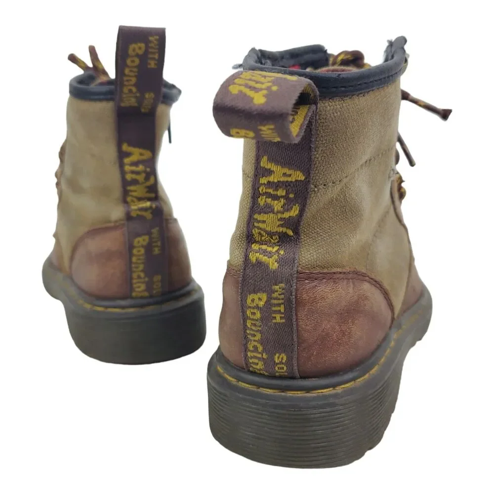 DR. MARTENS Boots KIDS Size 2 Brown Combat Casual Zip Up 1460 PANEL J